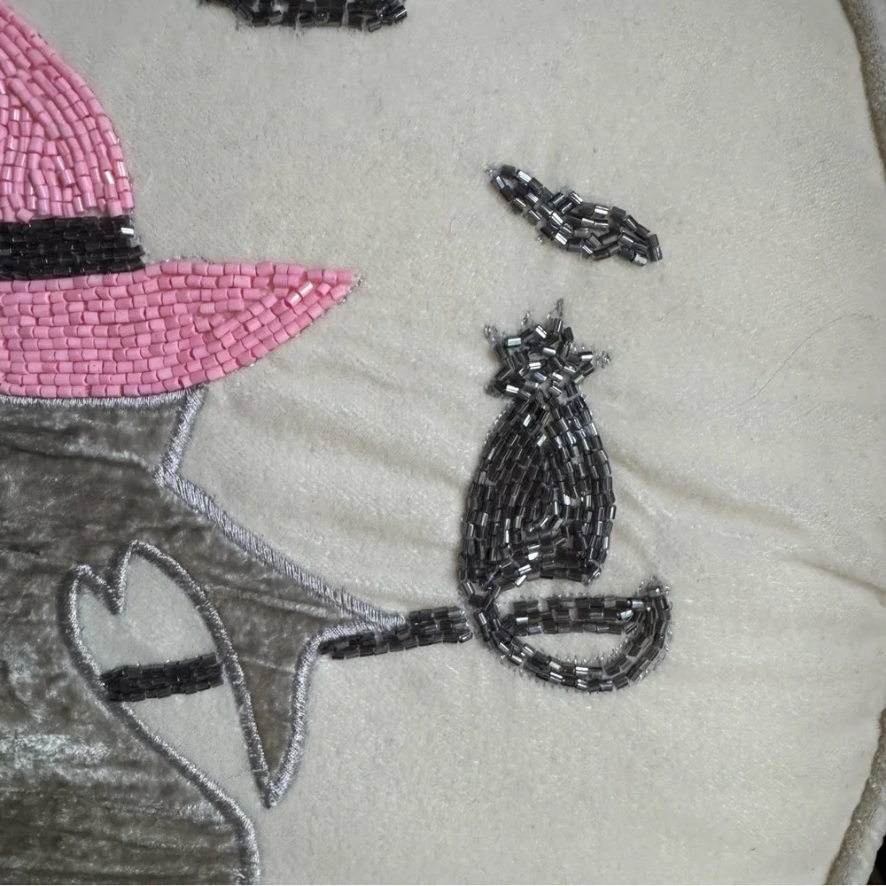 Rachel Zoe NWT ivory, pink silver beaded Witchy Moon decorative Halloween pillow
